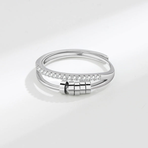 Wholesale Hipster Hip Hop Rotating Personality Ring S925 Sterling Silver Geometric Fivering Zircon Electroplated
