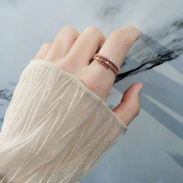 Wholesale Hipster Hip Hop Rotating Personality Ring S925 Sterling Silver Geometric Fivering Zircon Electroplated