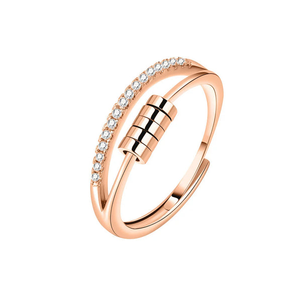 Wholesale Hipster Hip Hop Rotating Personality Ring S925 Sterling Silver Geometric Fivering Zircon Electroplated