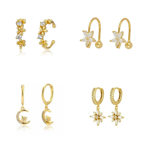 Wholesale Hipster Light Luxury Elegant Women's Earrings With Zircon Inlay Geometric Flower And Star Shape