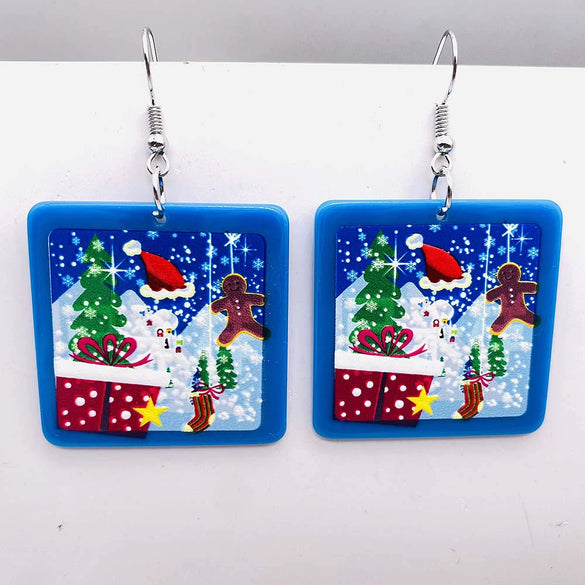 Wholesale Holiday Jewelry Acrylic Handmade Earrings With Snowman Elk Animal Zodiac Cartoon Geometric Patterns