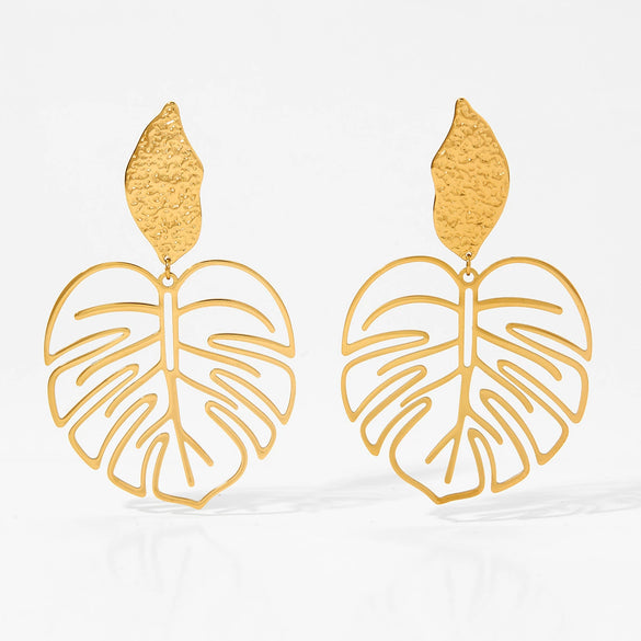 Wholesale Hollow Flower Leaf Earrings 316 Stainless Steel Electroplated Women's Jewelry