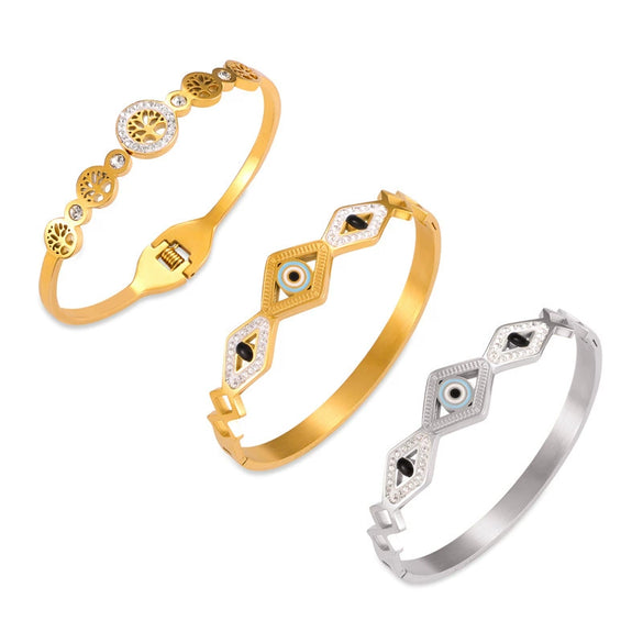 Wholesale Hollow Jewelry Devil's Eye Tree Of Life Diamond Design Sense 316L Stainless Steel Goldplated Bracelet