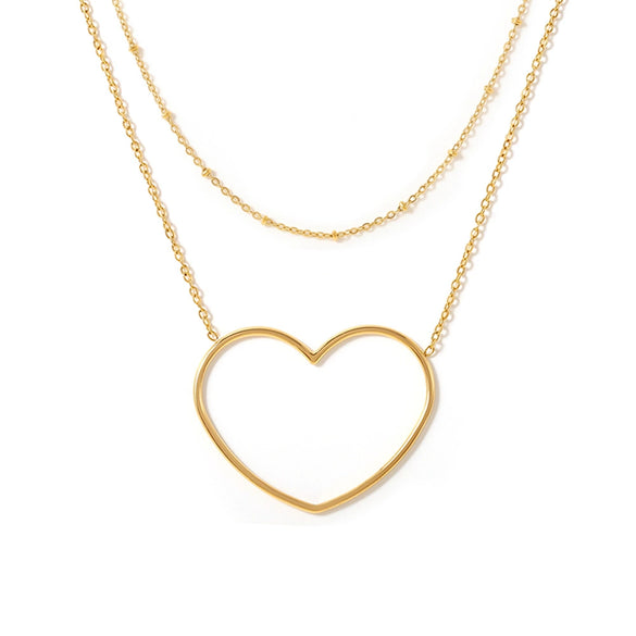 Wholesale Hollow Love Folded Clavicle Chain Jewelry In Stainless Steel With Pvd Plated 18K Gold And Geometric Styling