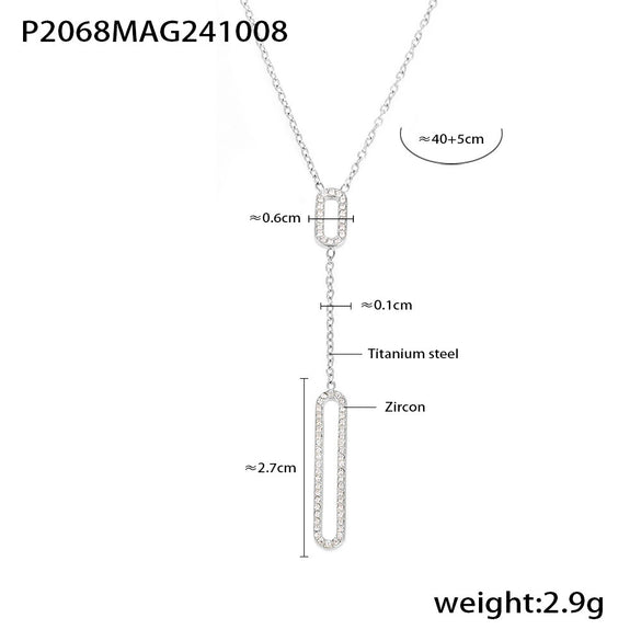 Wholesale Hollow Rectangular Zircon Double Clavicle Necklace For Women Titanium Steel 18K Gold Plated Geometric Style