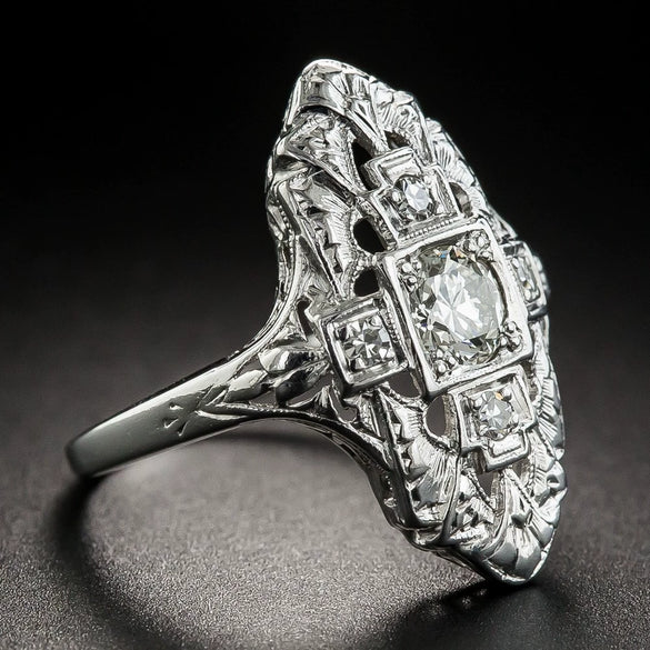 Wholesale Hollow Ring Copper Silver Diamond Jewelry Geometric Style Electroplating Unisex