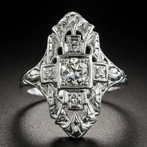 Wholesale Hollow Ring Copper Silver Diamond Jewelry Geometric Style Electroplating Unisex