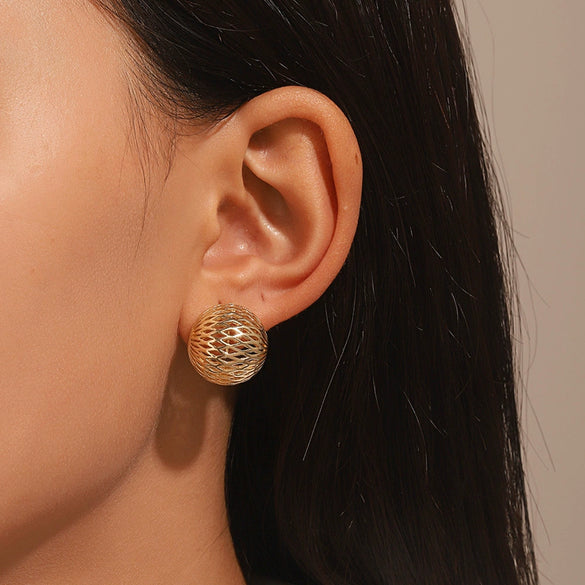 Wholesale Hollow Spherical Stainless Steel Earrings With Metal Mesh Hemisphere Design And Electroplating For Women