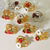Wholesale Hollow Wide Version Oildropped Zircon Daisy Ladybug Opening Design Stainless Steel Ring With Electroplating For Women