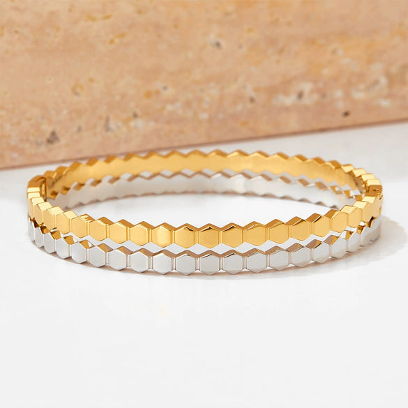 Wholesale Honeycomb Hexagonal Geometric Stainless Steel Bracelet For Men And Women With Electroplating