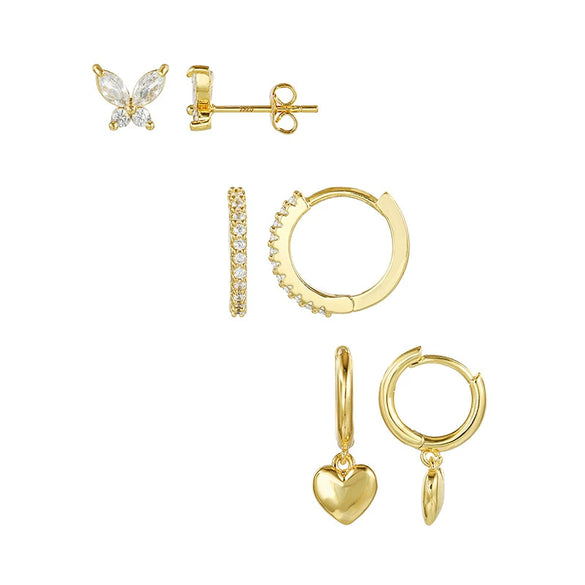 Wholesale Hoop Earrings Brass Real Gold Electroplated Peach Heart Butterfly Micro Inlaid Zircon