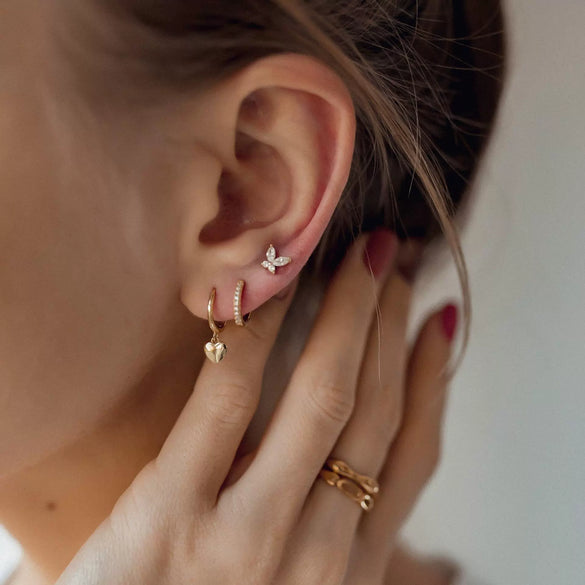 Wholesale Hoop Earrings Brass Real Gold Electroplated Peach Heart Butterfly Micro Inlaid Zircon