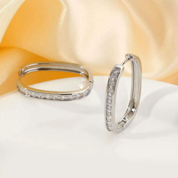 Wholesale Hoop Earrings Copper Inlaid Zircon Geometric Style Electroplated For Women