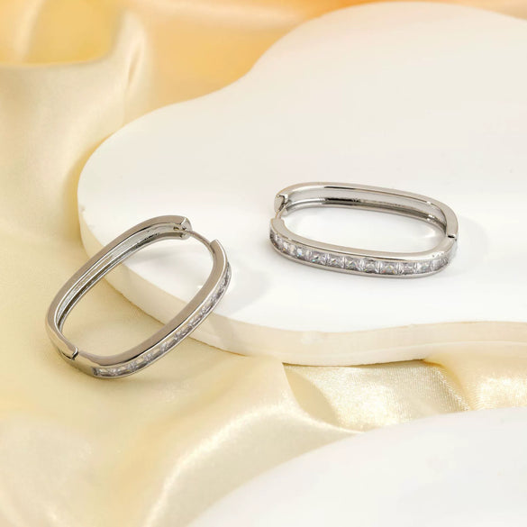 Wholesale Hoop Earrings Copper Inlaid Zircon Geometric Style Electroplated For Women