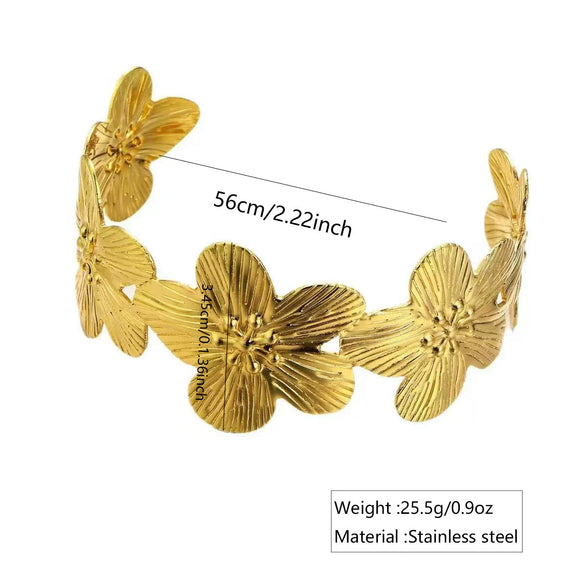 Wholesale Hydraulic Pressure Vintage Flower Stainless Steel Open Bracelet