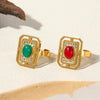 Wholesale Jewelry IG Style Modern Style Square Oval 304 Stainless Steel Natural Stone 18K Gold Plated Plating Inlay Open Rings