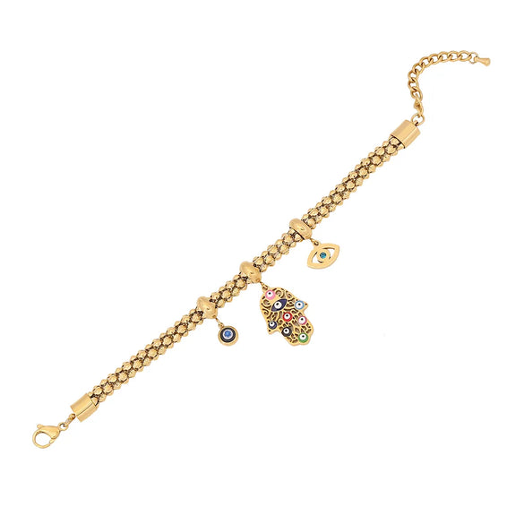 304 Stainless Steel Copper 18K Gold Plated IG Style Punk Plating Hollow Out Inlay Palm Eye Zircon Bracelets Earrings Necklace