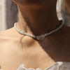 Wholesale Imitation Pearl And Alloy Heart Shape Handmade Necklace With Snake Bone Chain