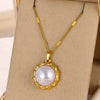 Wholesale Imitation Pearl And Stainless Steel Geometric Style Necklace With Electroplating Treatment For Women