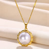 Wholesale Imitation Pearl And Stainless Steel Geometric Style Necklace With Electroplating Treatment For Women
