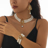 Wholesale Imitation Pearl Beaded Clavicle Necklace With Flower Pattern And Rhinestone Pendant In Retro Style For Women