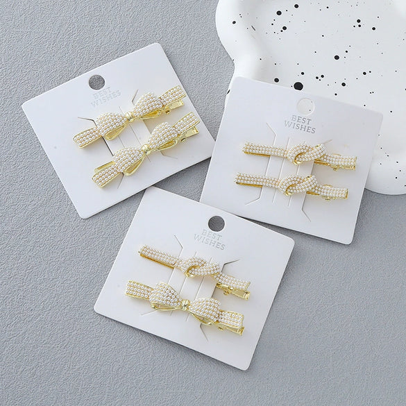 Wholesale Imitation Pearl Bow Handmade Duckbill Hairpin For Women's Hair Accessories