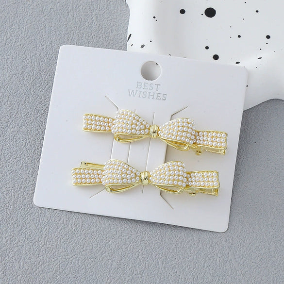 Wholesale Imitation Pearl Bow Handmade Duckbill Hairpin For Women's Hair Accessories