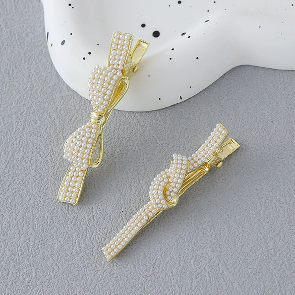 Wholesale Imitation Pearl Bow Handmade Duckbill Hairpin For Women's Hair Accessories