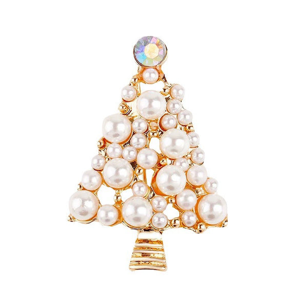 Wholesale Imitation Pearl Christmas Tree Brooch Electroplated Female Fashion Jewelry