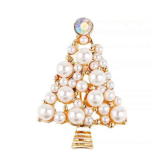 Wholesale Imitation Pearl Christmas Tree Brooch Electroplated Female Fashion Jewelry
