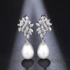 Wholesale Imitation Pearl Copper Geometric Dropshaped Microinlaid Zircon Highend Women's Earrings