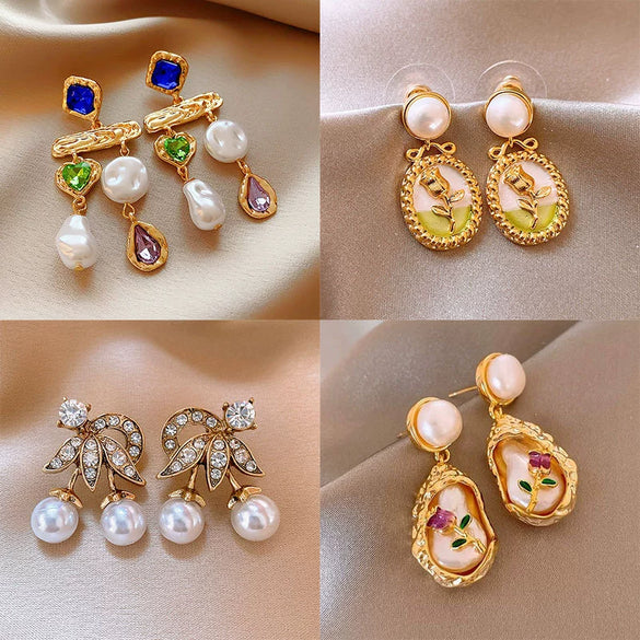 Wholesale Imitation Pearl Drop Shape Earrings French Retro Style Set With Pearls For Women