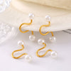 Wholesale Imitation Pearl Ear Clip Cold Niche Style Titanium Steel 18K Gold Plated Geometric Design