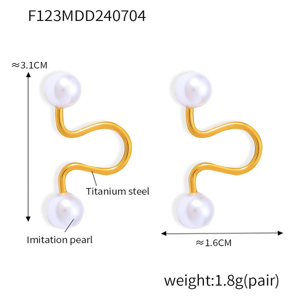 Wholesale Imitation Pearl Ear Clip Cold Niche Style Titanium Steel 18K Gold Plated Geometric Design