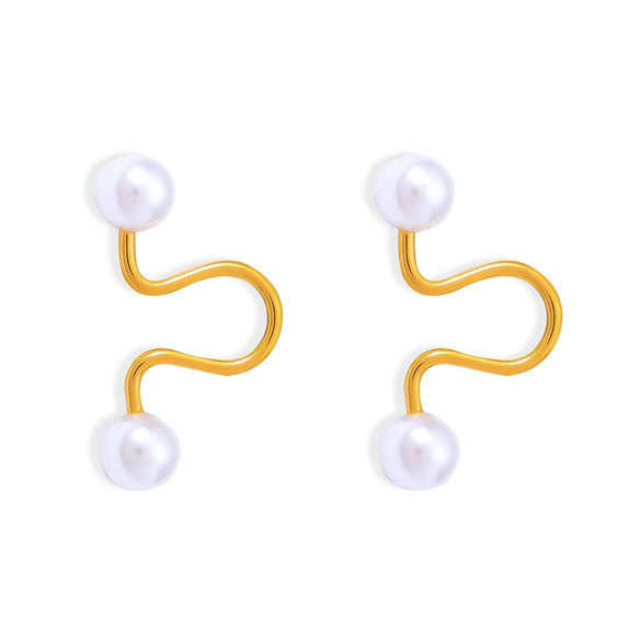 Wholesale Imitation Pearl Ear Clip Cold Niche Style Titanium Steel 18K Gold Plated Geometric Design