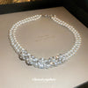 Wholesale Imitation Pearl Flower Handmade Double Layer Clavicle Necklace Fashion Elegant Light Luxury For Women