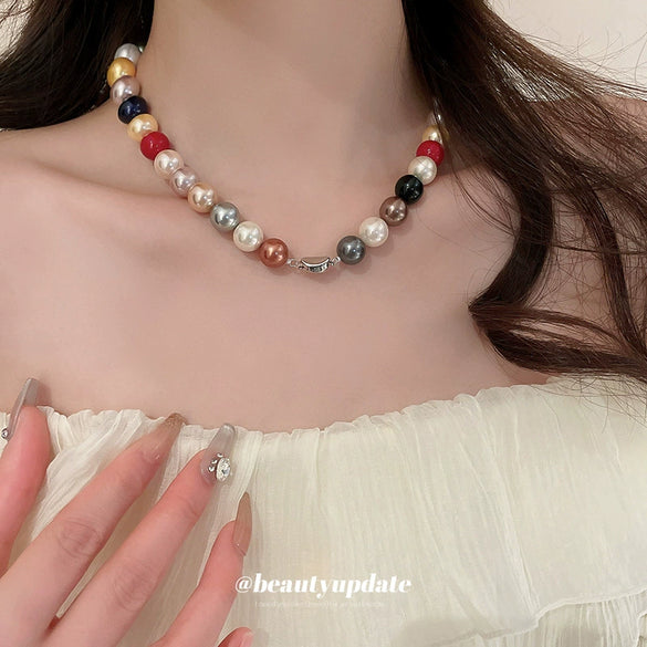 Wholesale Imitation Pearl Geometric Necklace With Pearl Inlaid Design For Women