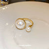 Wholesale Imitation Pearl Geometric Open Ring With Gold Plating For Women In Light Luxury Style