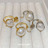 Wholesale Imitation Pearl Geometric Open Ring With Gold Plating For Women In Light Luxury Style