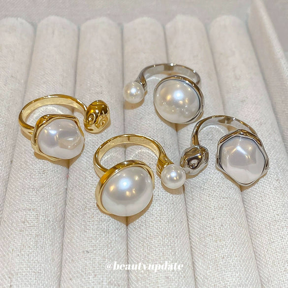 Wholesale Imitation Pearl Geometric Open Ring With Gold Plating For Women In Light Luxury Style