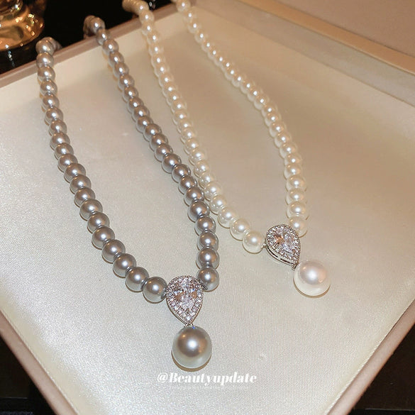 Wholesale Imitation Pearl Geometric Water Drop Pendant Handmade Necklace For Women Elegant Light Luxury Jewelry