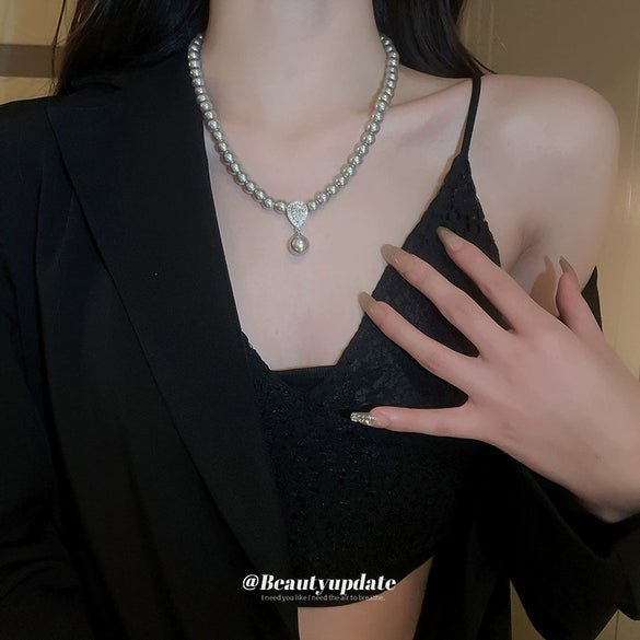 Wholesale Imitation Pearl Geometric Water Drop Pendant Handmade Necklace For Women Elegant Light Luxury Jewelry