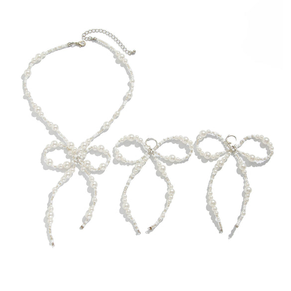 Wholesale Imitation Pearl Handmade Bow Necklace For Women
