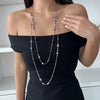 Wholesale Imitation Pearl Long Necklace Retro Style Geometric Star Cross Chain Electroplated