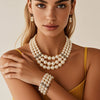 Wholesale Imitation Pearl Multilayered Necklace Set With Snake Bone Chain Geometric Style For Women