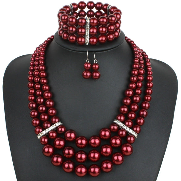 Wholesale Imitation Pearl Multilayered Necklace Set With Snake Bone Chain Geometric Style For Women