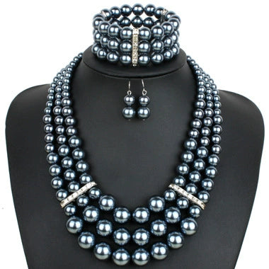 Wholesale Imitation Pearl Multilayered Necklace Set With Snake Bone Chain Geometric Style For Women