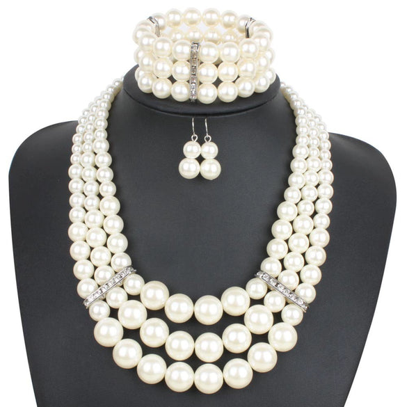 Wholesale Imitation Pearl Multilayered Necklace Set With Snake Bone Chain Geometric Style For Women