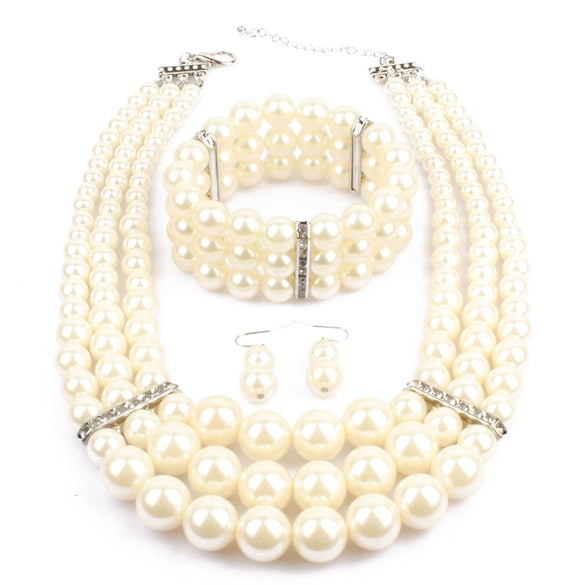 Wholesale Imitation Pearl Multilayered Necklace Set With Snake Bone Chain Geometric Style For Women