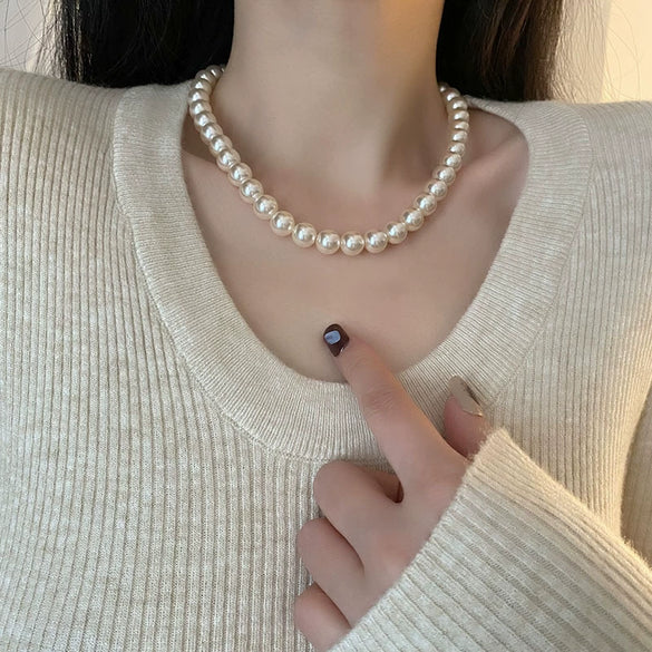 Wholesale Imitation Pearl Necklace Geometric Style Real Gold Plated Women's